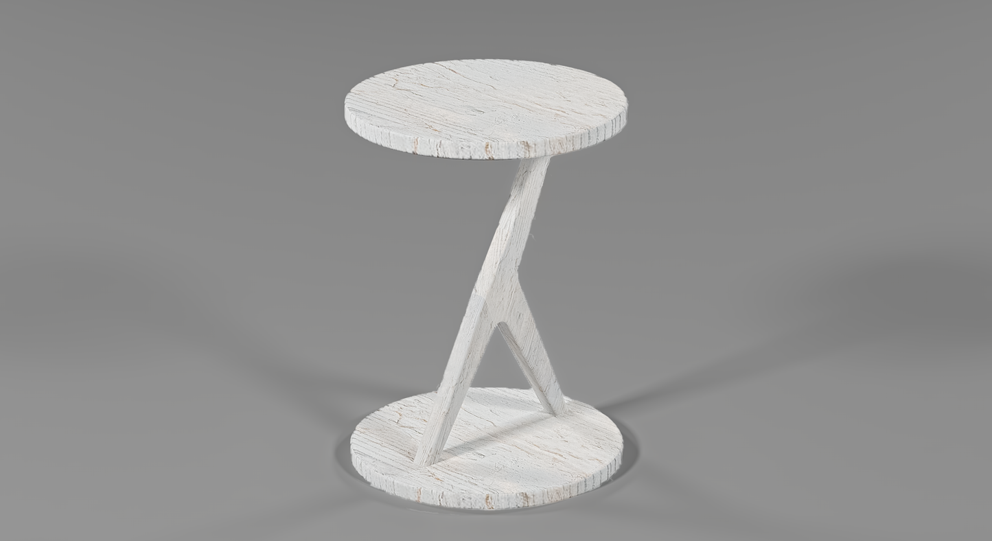 Slimline Chic Round Solid Wood Coffee Table in Rustic White Finish