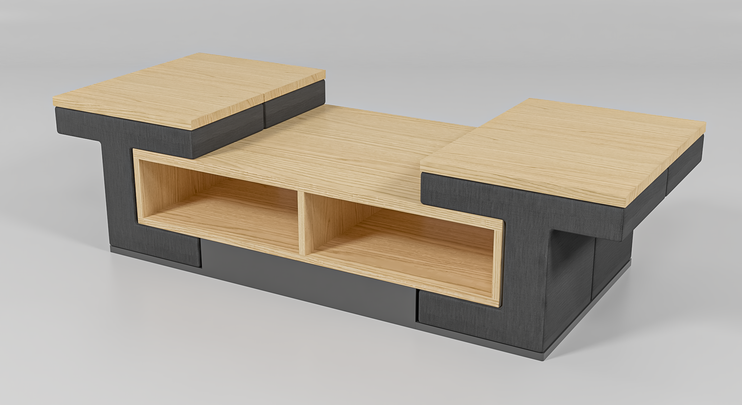 Puzzle Perch Space- Saving Coffee Table with 4 Tuck- Away Ottoman Stools