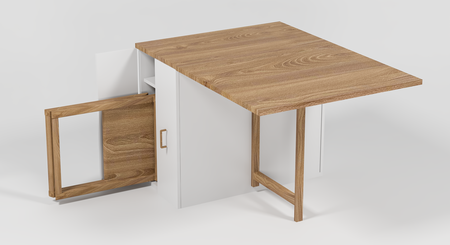 Space Saving 2 Seater Dining Table with Set of Chairs | Off White And Wood Finish