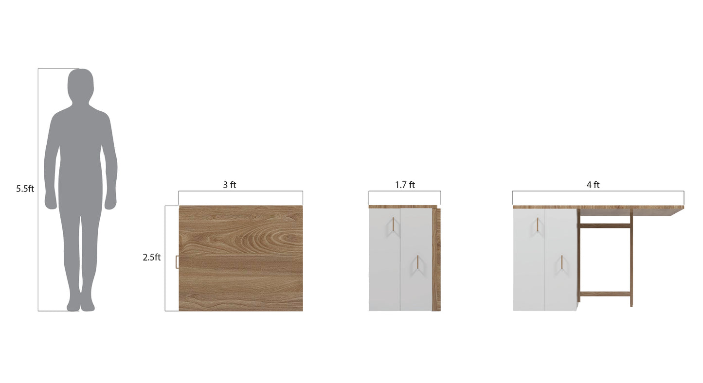 Space Saving 2 Seater Dining Table with Set of Chairs | Off White And Wood Finish