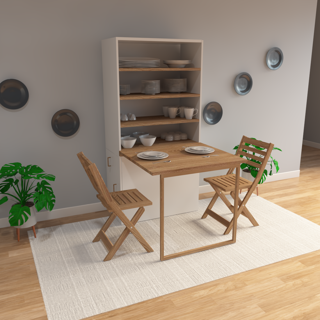 Flex Dining 2 Seater Dining Table with Set of Chairs | Off White And Wood Finish