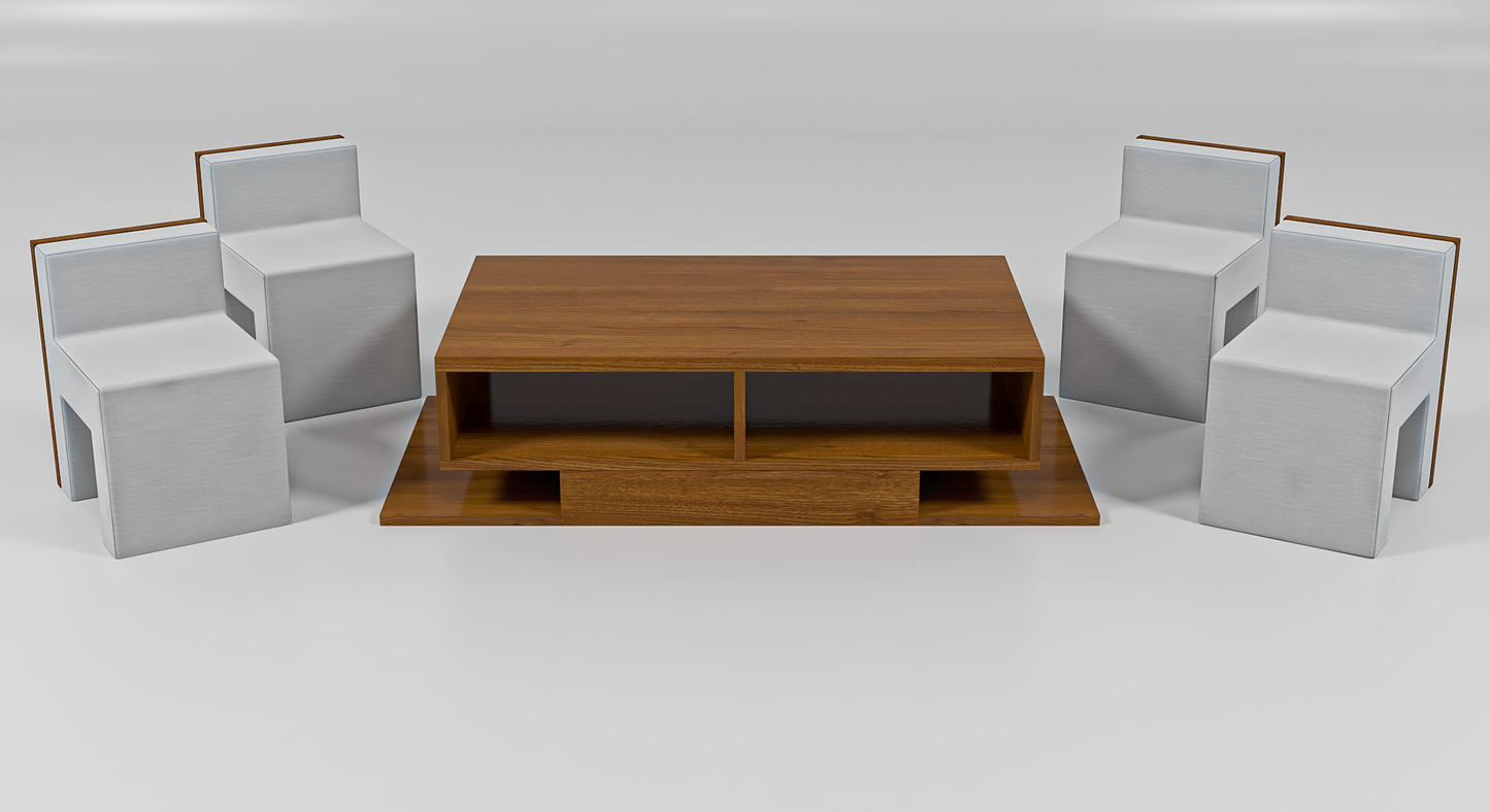 Puzzle Perch Space- Saving Coffee Table with 4 Tuck- Away Ottoman Stools