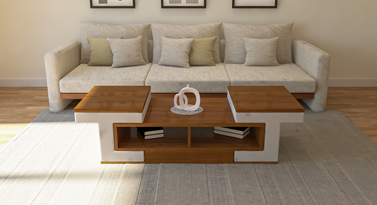 Puzzle Perch Space- Saving Coffee Table with 4 Tuck- Away Ottoman Stools