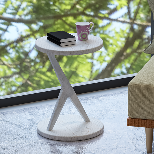 Slimline Chic Round Solid Wood Coffee Table in Rustic White Finish