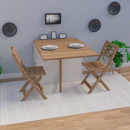 Space Saving 2 Seater Dining Table with Set of Chairs | Off White And Wood Finish