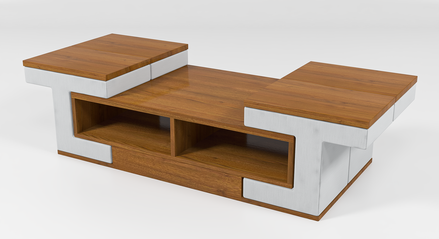Puzzle Perch Space- Saving Coffee Table with 4 Tuck- Away Ottoman Stools