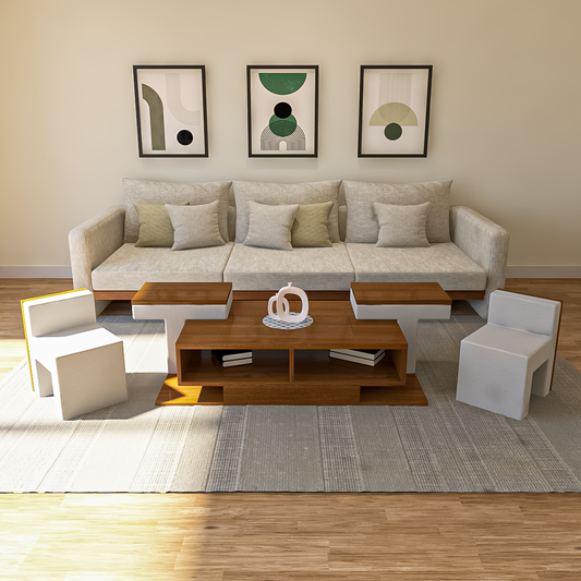 Puzzle Perch Space- Saving Coffee Table with 4 Tuck- Away Ottoman Stools
