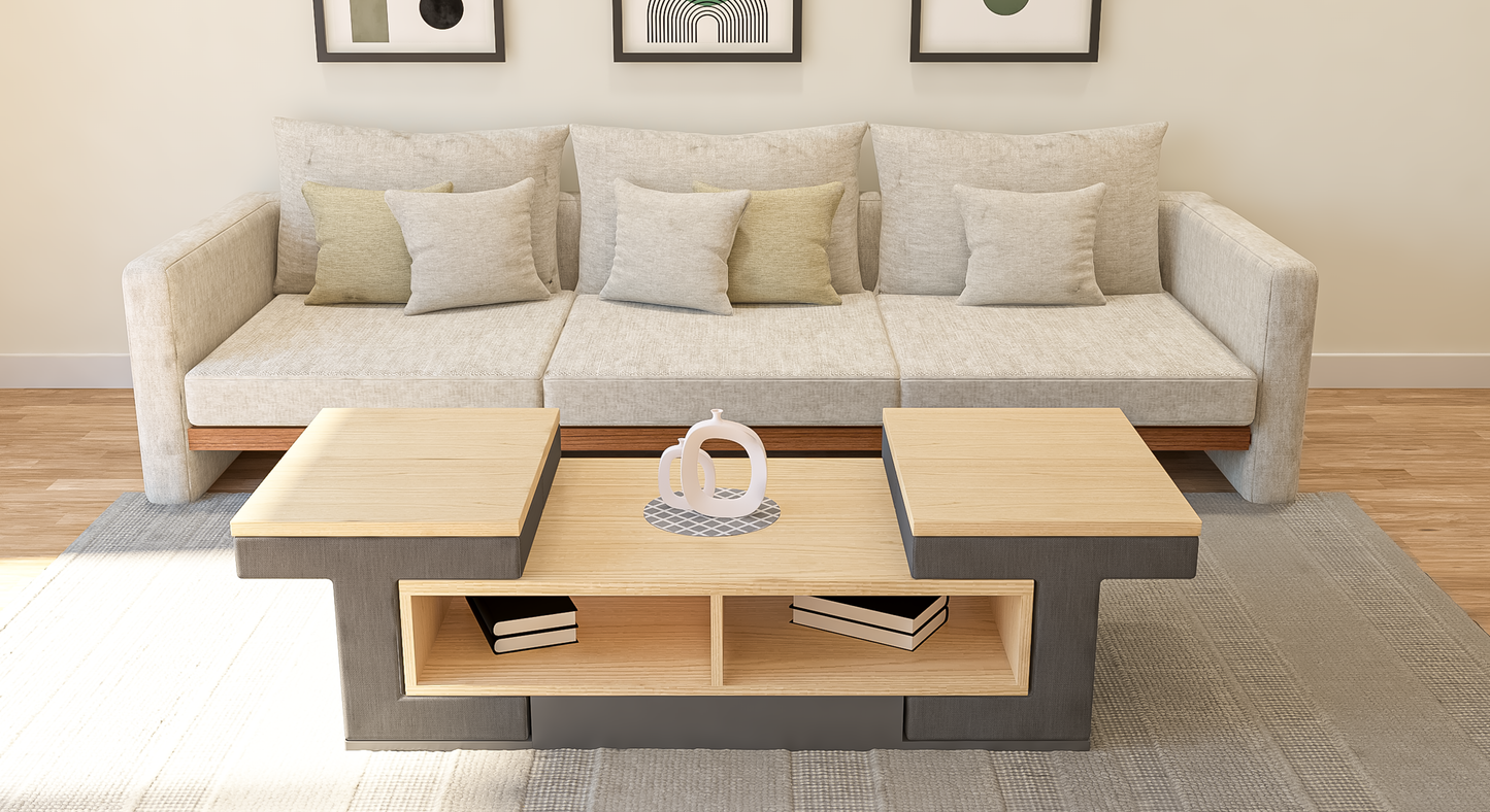 Puzzle Perch Space- Saving Coffee Table with 4 Tuck- Away Ottoman Stools